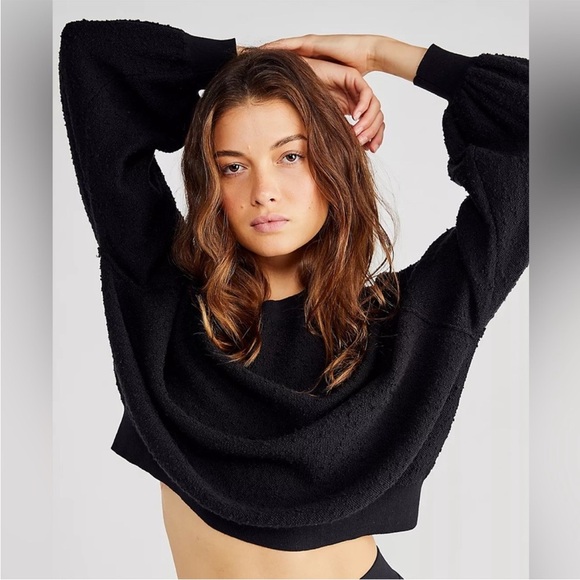 Free People Found My Friend Pullover Black Sz Small Cotton Blend Sweatshirt - Picture 3 of 13